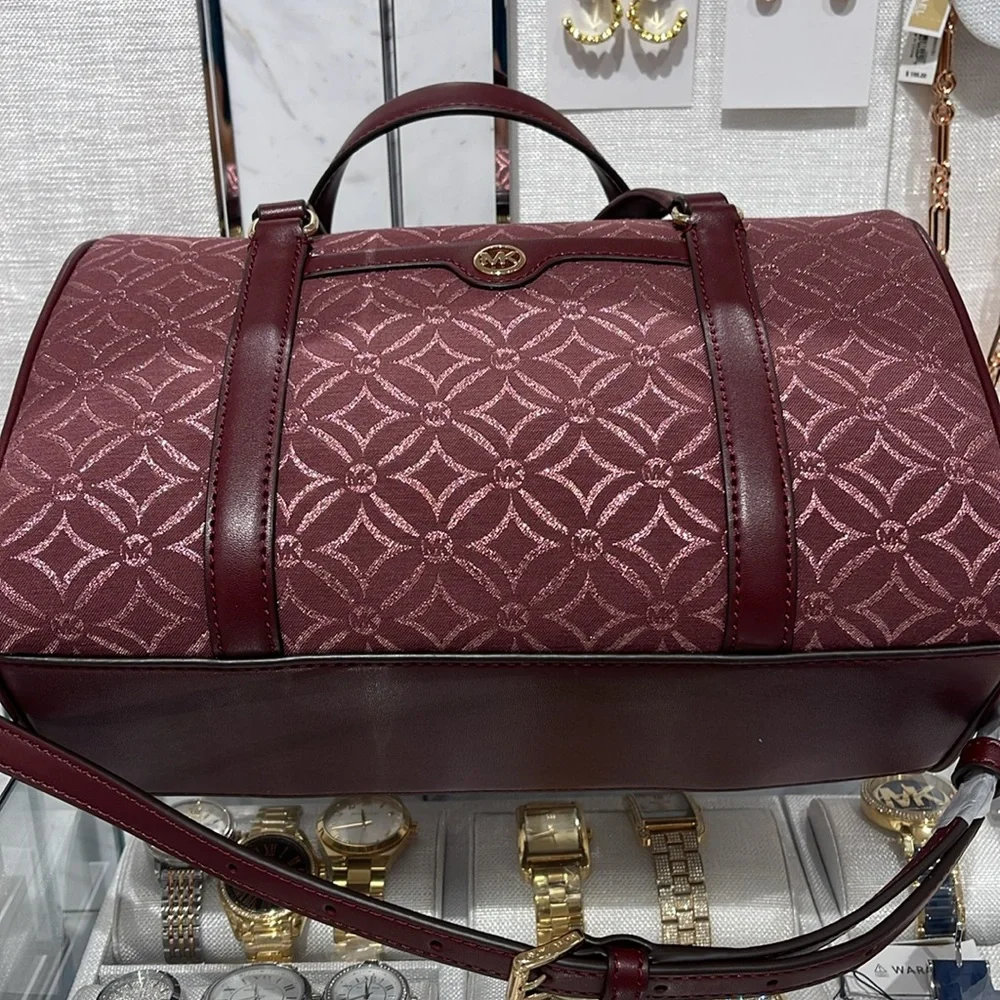 MICHAEL KORS JST TRAVEL MEDIUM DUFFLE SATCHEL SHOULDER CROSSBODY BAG MK OXBLOOD